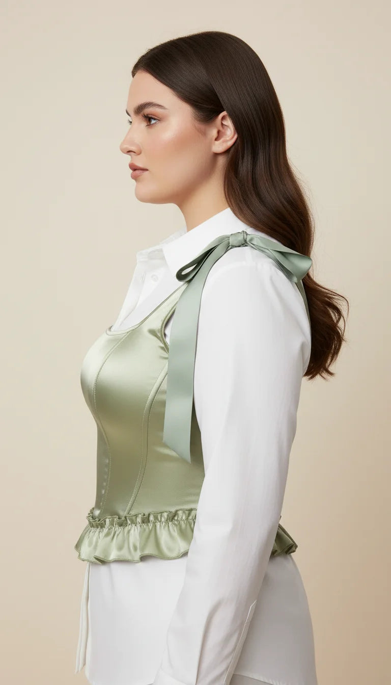 Bustier Corset Vert Céladon Satiné - Vue profil