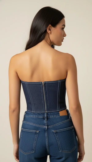 Bustier Crop Top Jean Boutonné - Vue dos