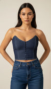 Bustier Crop Top Jean Boutonné