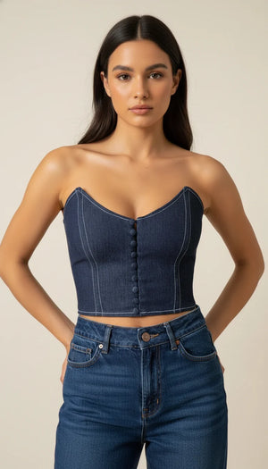 Bustier Crop Top Jean Boutonné - Vue principale