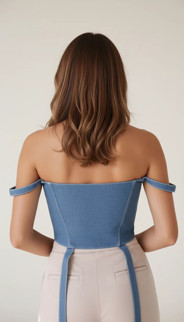 Bustier Denim Lacé Bleu Ciel - Vue dos