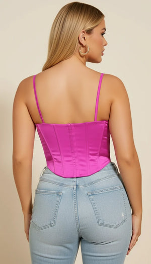 Bustier Drapé Satin Fuchsia - Vue dos