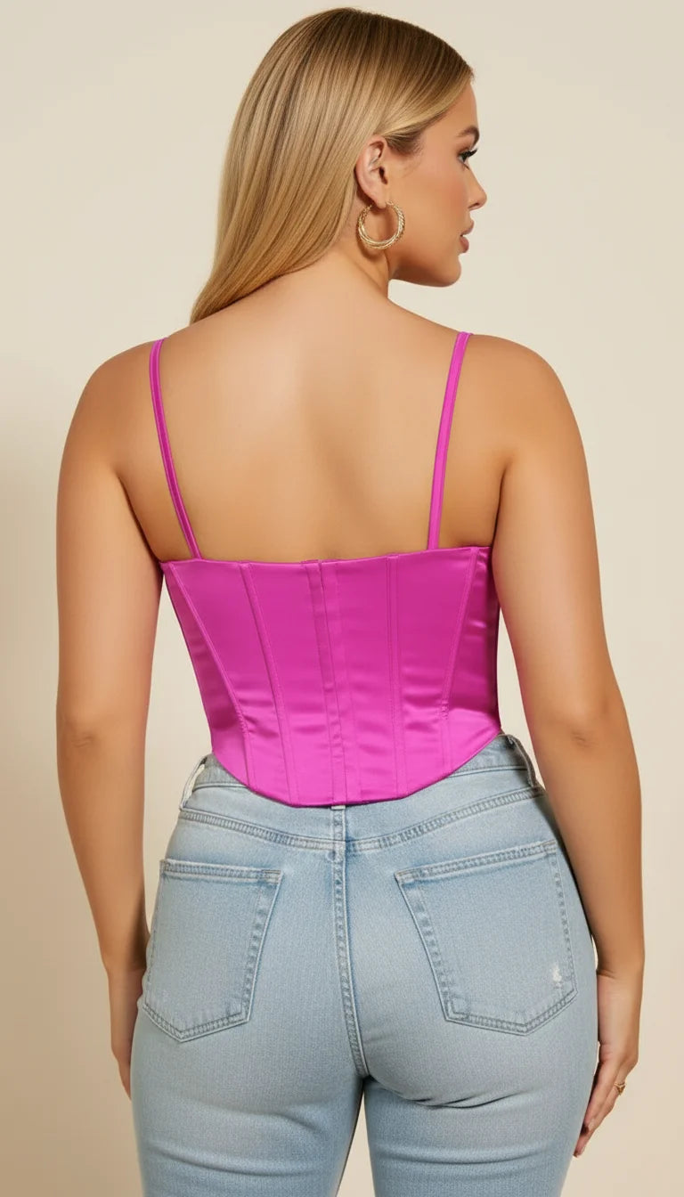 Bustier Drapé Satin Fuchsia - Vue dos