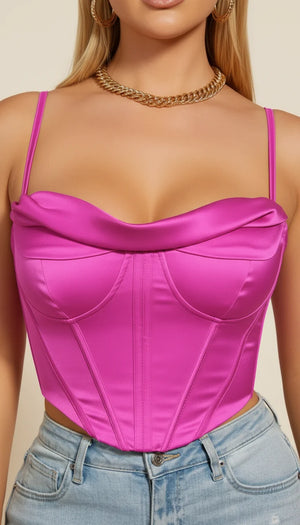 Bustier Drapé Satin Fuchsia - Vue face