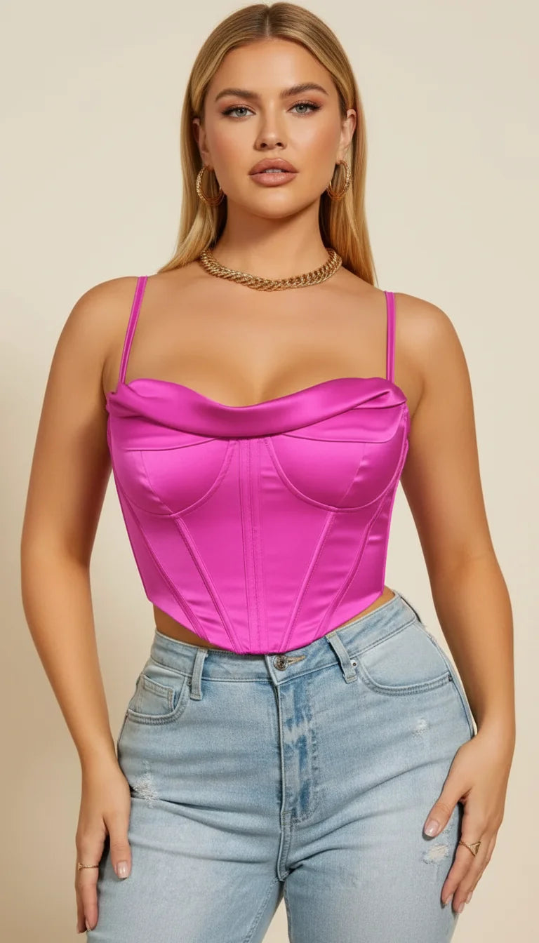 Bustier Drapé Satin Fuchsia