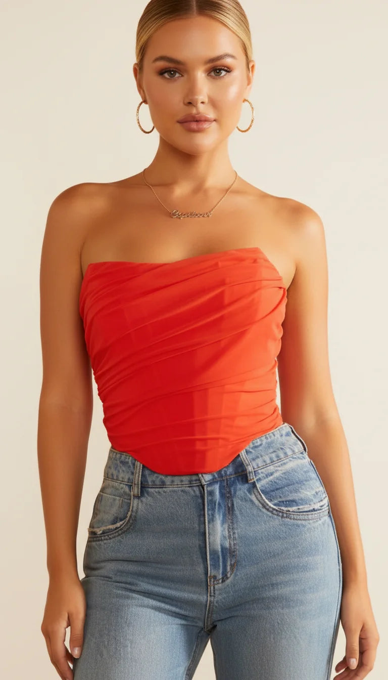 Bustier Drapé Structuré Orange - Vue principale