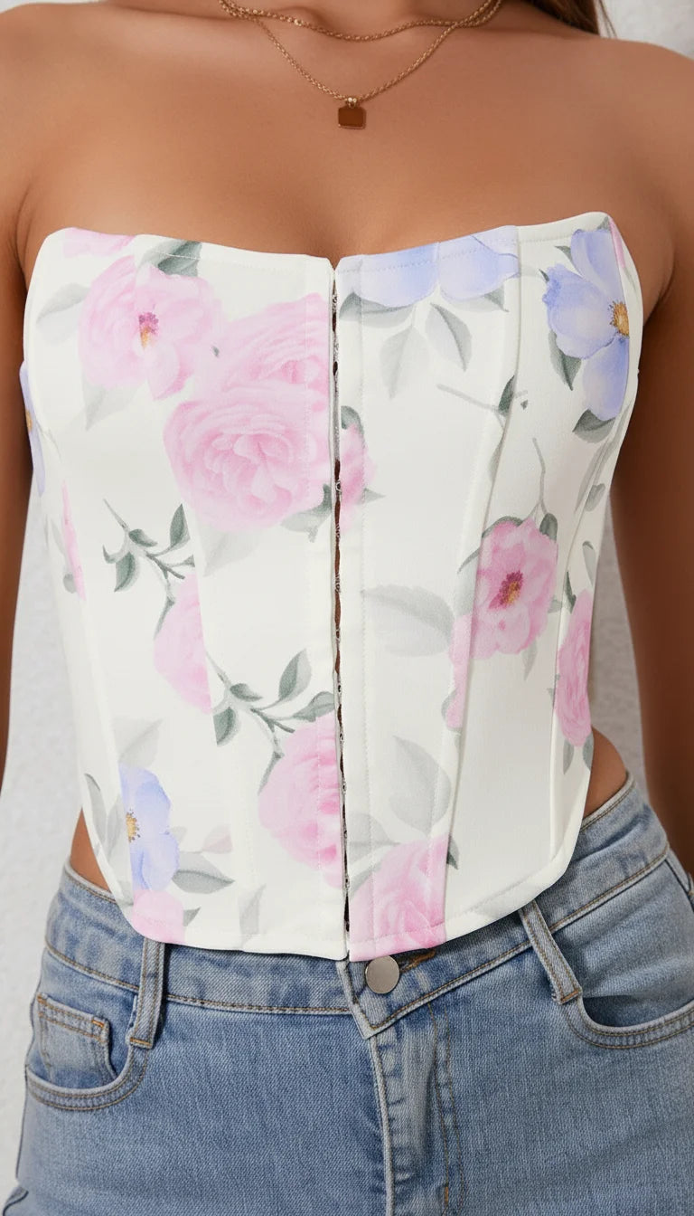 Bustier Floral Lacé Push Up - Vue face