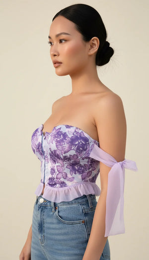 Bustier Floral Voile Lilas - Vue profil