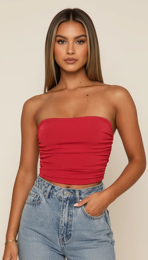 Bustier Froncé Rouge Texturé - Vue principale