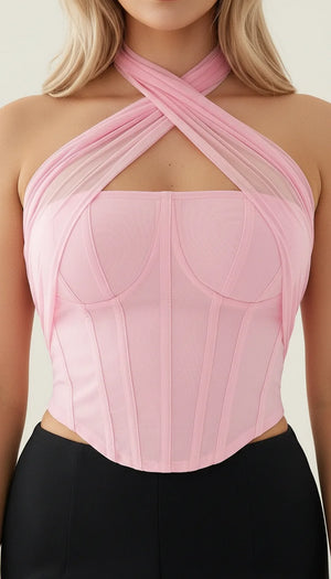 Bustier Halter Mesh Rose - Vue face