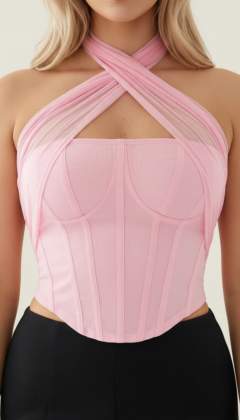 Bustier Halter Mesh Rose - Vue face