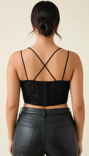 Bustier Pailleté Bretelles Fines Noir - Vue dos