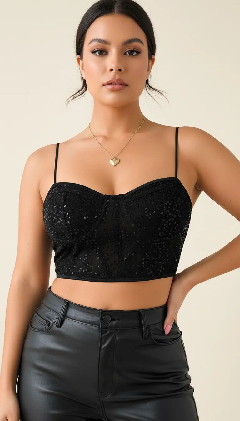 Bustier Pailleté Bretelles Fines Noir - Vue principale