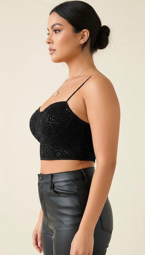 Bustier Pailleté Bretelles Fines Noir - Vue profil