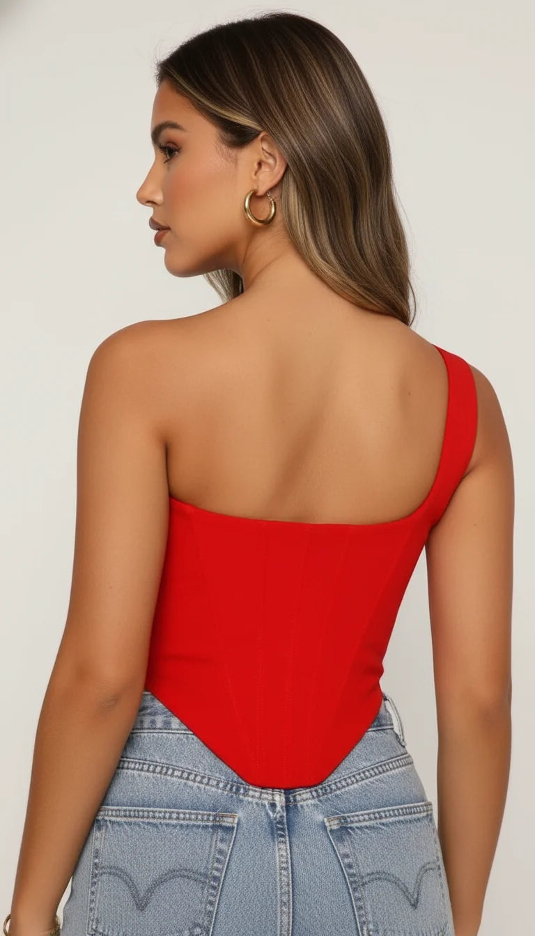Bustier Rouge Asymétrique Satin - Vue dos