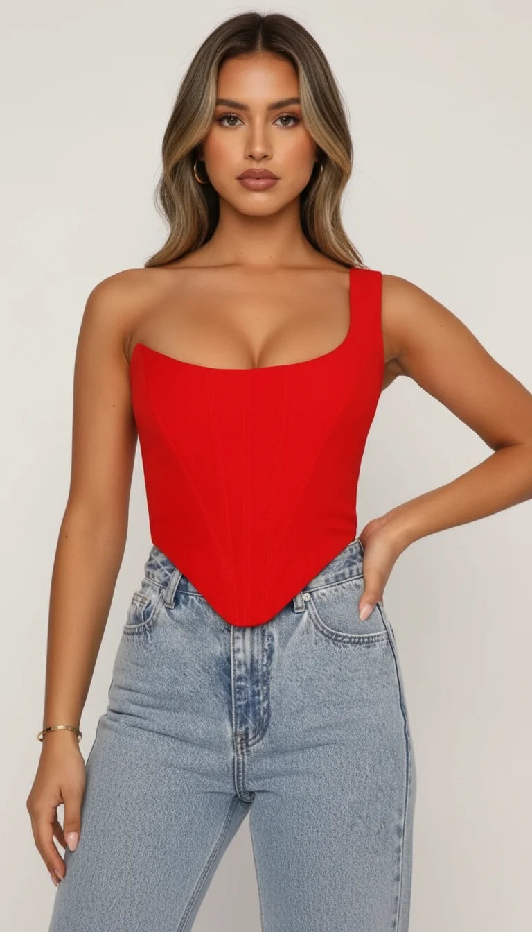 Bustier Rouge Asymétrique Satin