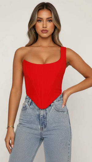 Bustier Rouge Asymétrique Satin - Vue principale