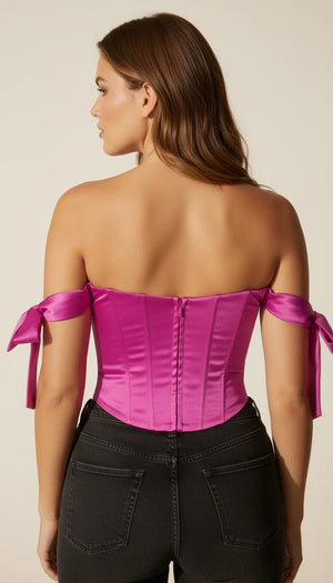 Bustier Satin Fuchsia Nœuds - Vue dos
