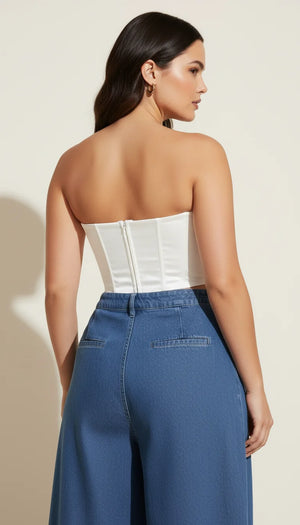 Bustier Satiné Laçage Blanc - Vue dos