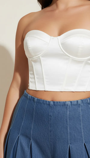 Bustier Satiné Laçage Blanc - Vue face
