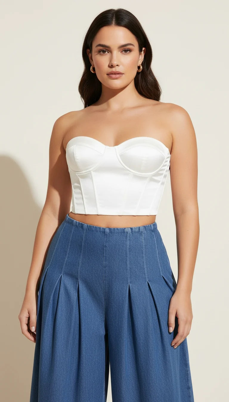 Bustier Satiné Laçage Blanc - Vue principale
