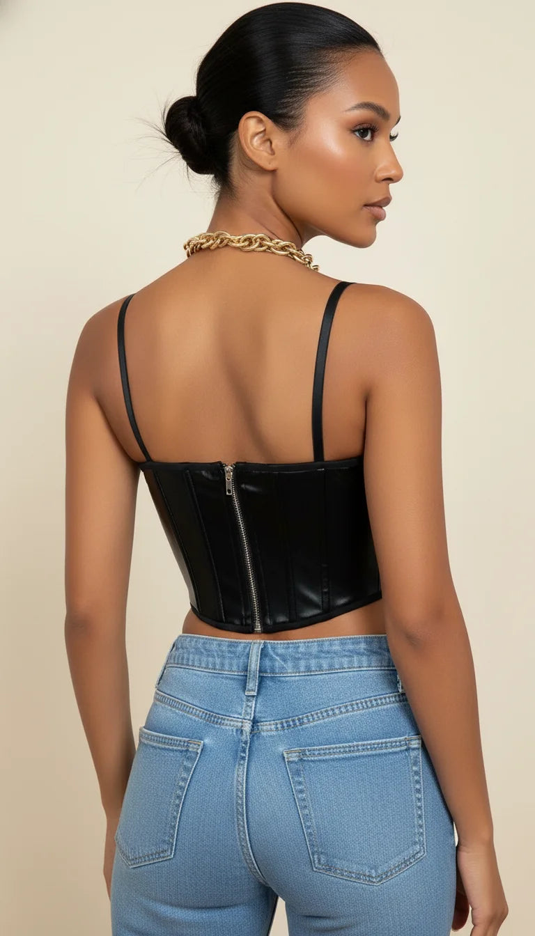 Bustier Simili Cuir Bretelles Noires - Vue dos