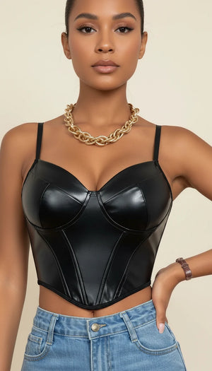 Bustier Simili Cuir Bretelles Noires - Vue face