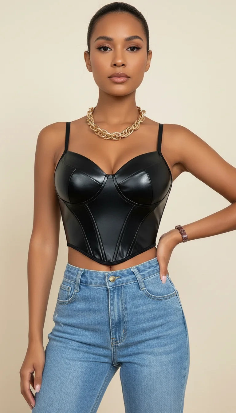 Bustier Simili Cuir Bretelles Noires - Vue principale