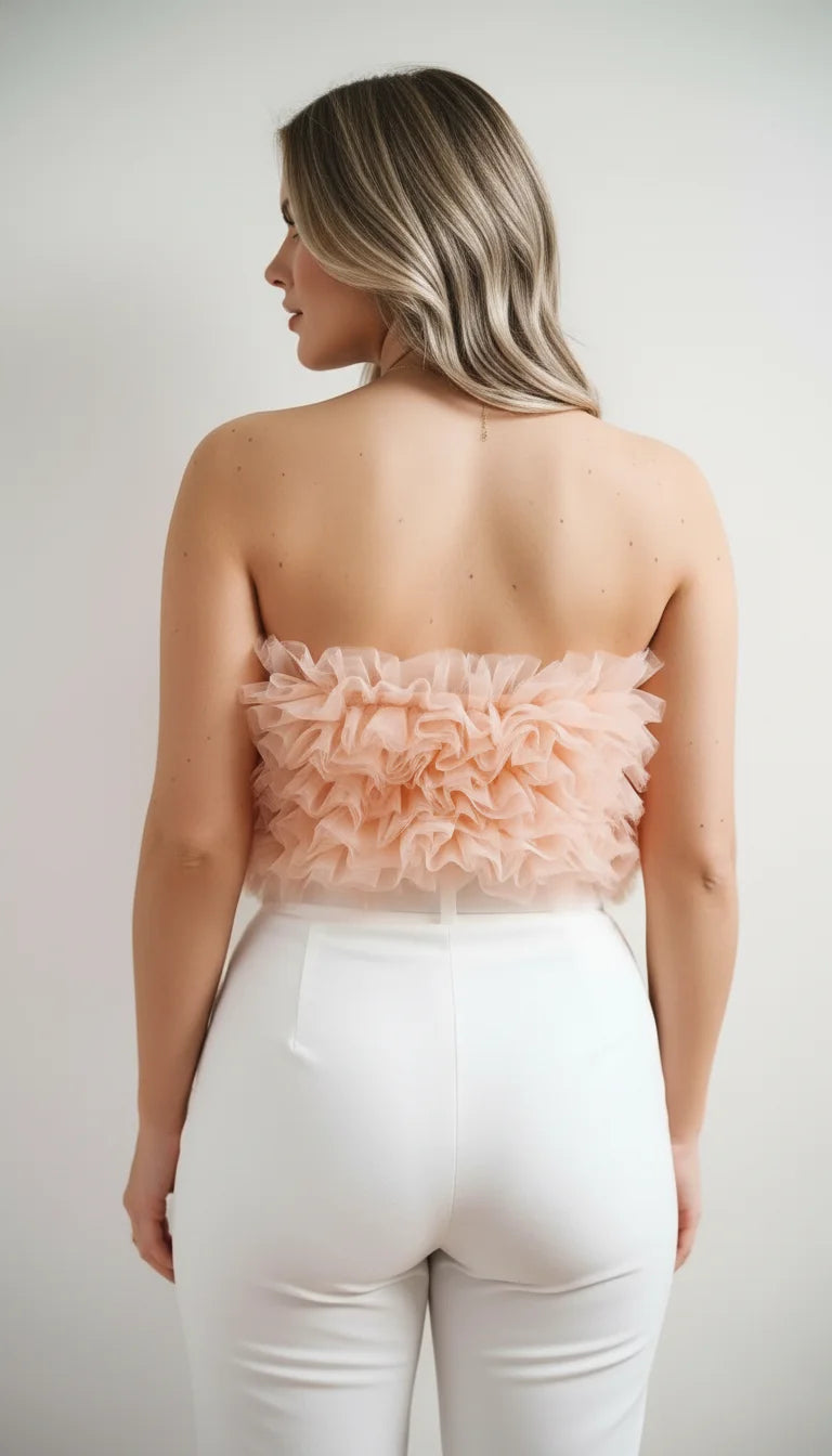 Bustier Tulle Volanté Rose Poudré - Vue dos