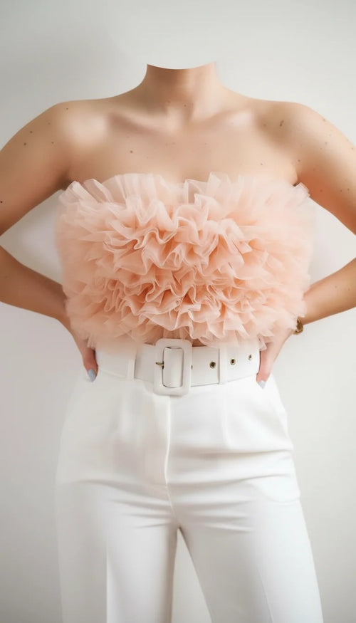 Bustier Tulle Volanté Rose Poudré - Vue face