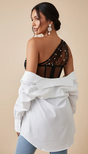 Bustier Voile Perles Asymétrique Noir - Vue dos