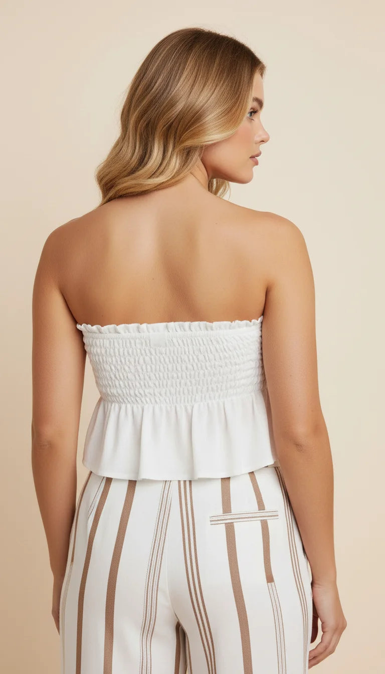 Bustier Volanté Smocké Blanc - Vue dos