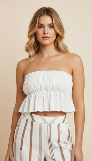Bustier Volanté Smocké Blanc - Vue principale