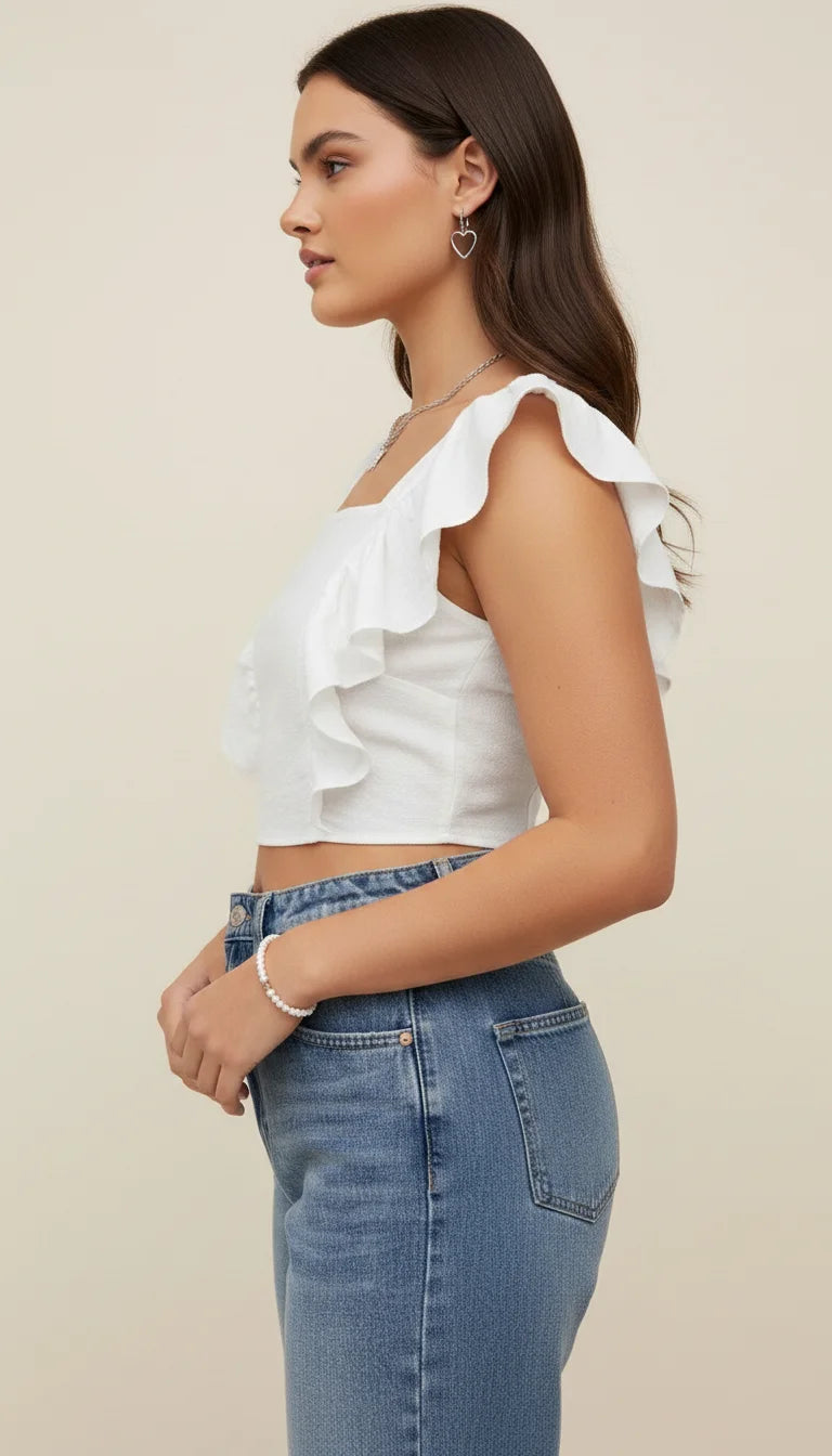 Bustier Volants Blanc - Vue profil
