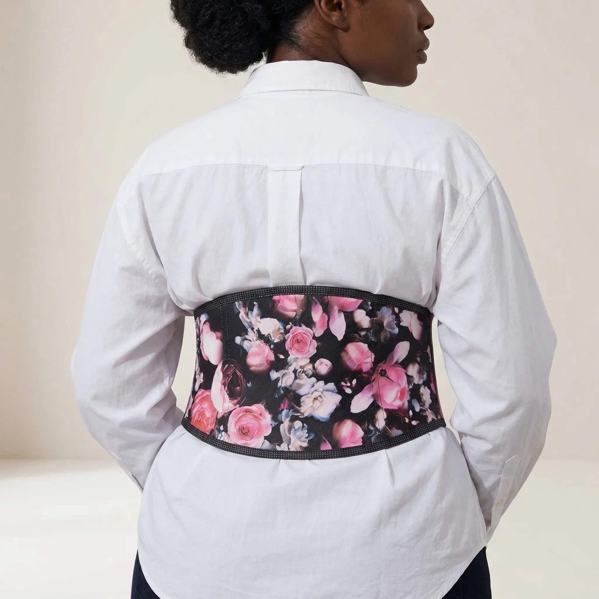 Ceinture Corset à Fleurs Roses - Vue dos (curvy)