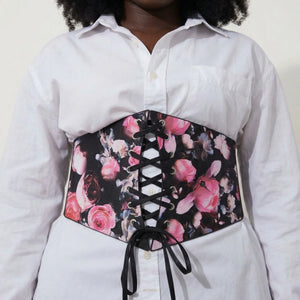 Ceinture Corset à Fleurs Roses - Vue face (curvy)