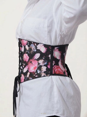 Ceinture Corset à Fleurs Roses - Vue profil (curvy)