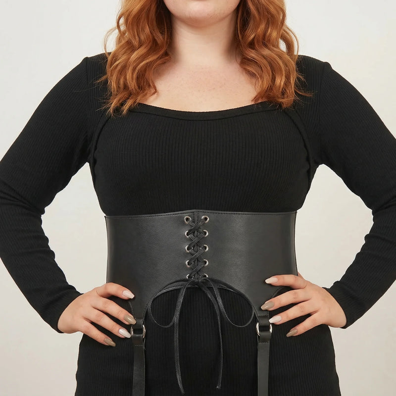 Ceinture Corset à Lacets Noire - Vue face (plus-size)