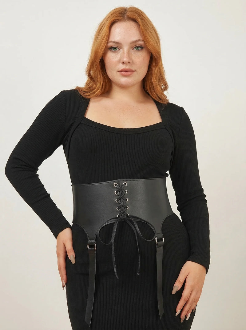 Ceinture Corset à Lacets Noire - Vue principale (plus-size)