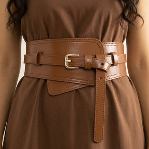 Ceinture Corset Asymétrique Marron - Vue face (moyenne)