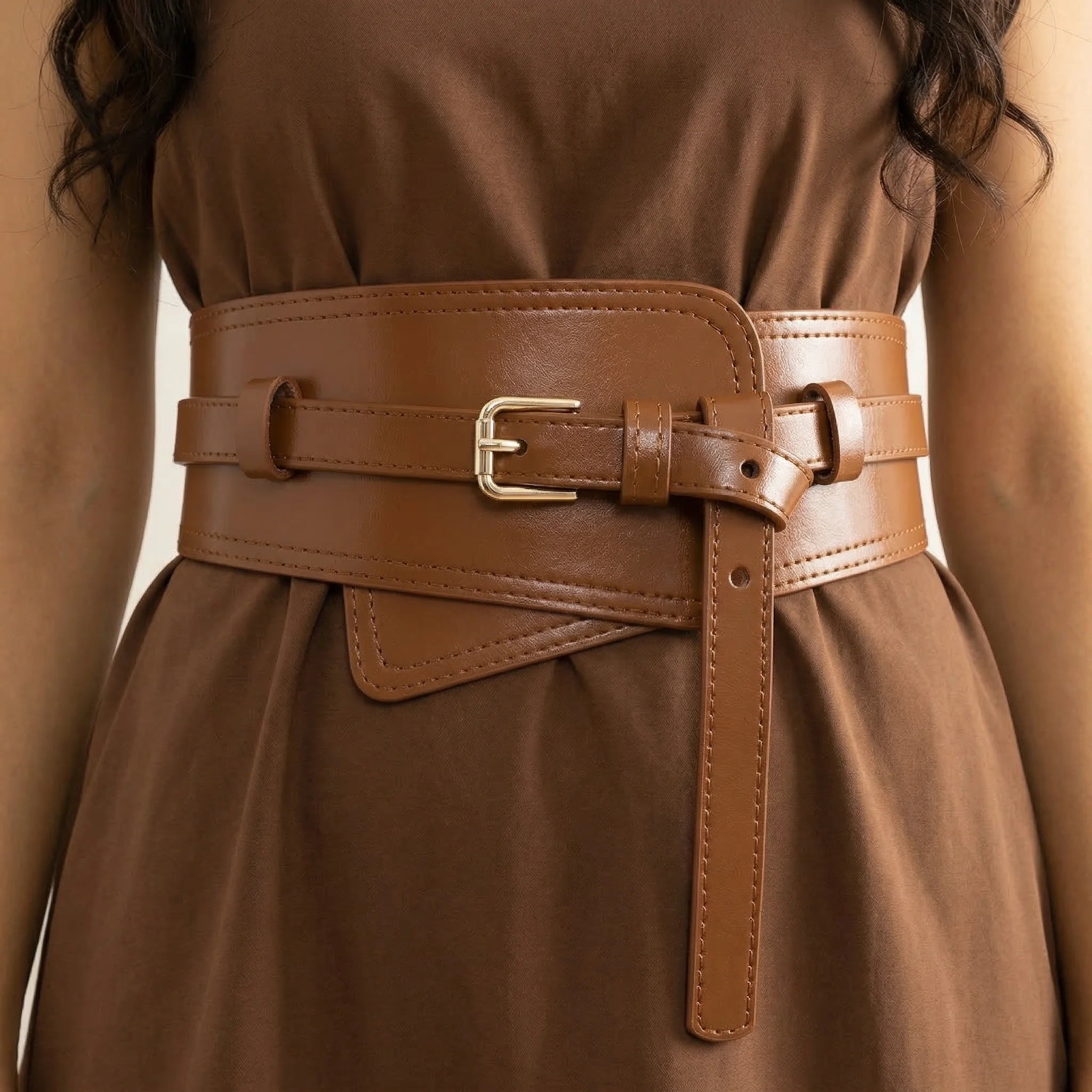 Ceinture Corset Asymétrique Marron - Vue face (moyenne)