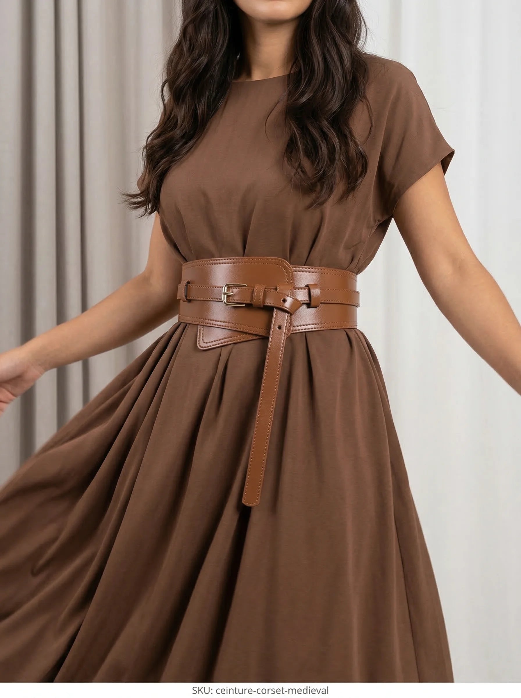 Ceinture Corset Asymétrique Marron - Vue mouvement (moyenne)