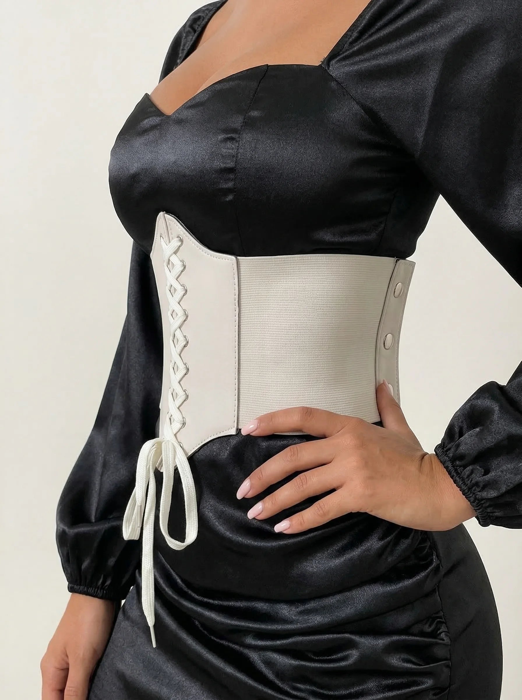 Ceinture Corset Blanche à Lacets - Vue profil (moyenne)