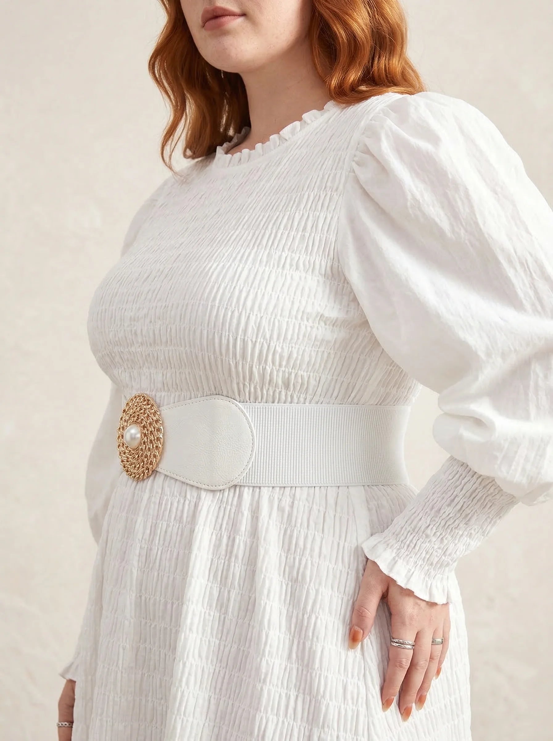 Ceinture Corset Blanche à Perle - Vue profil (plus-size)