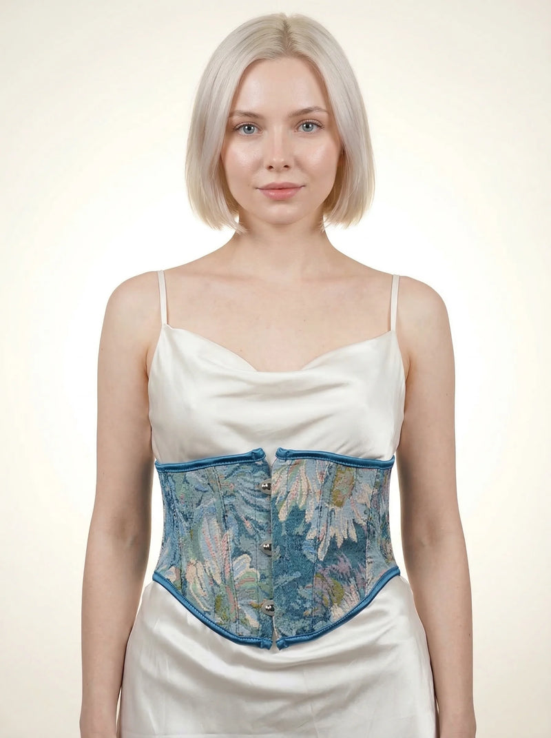 Ceinture Corset Bleue Fleurie - Vue principale (petite)