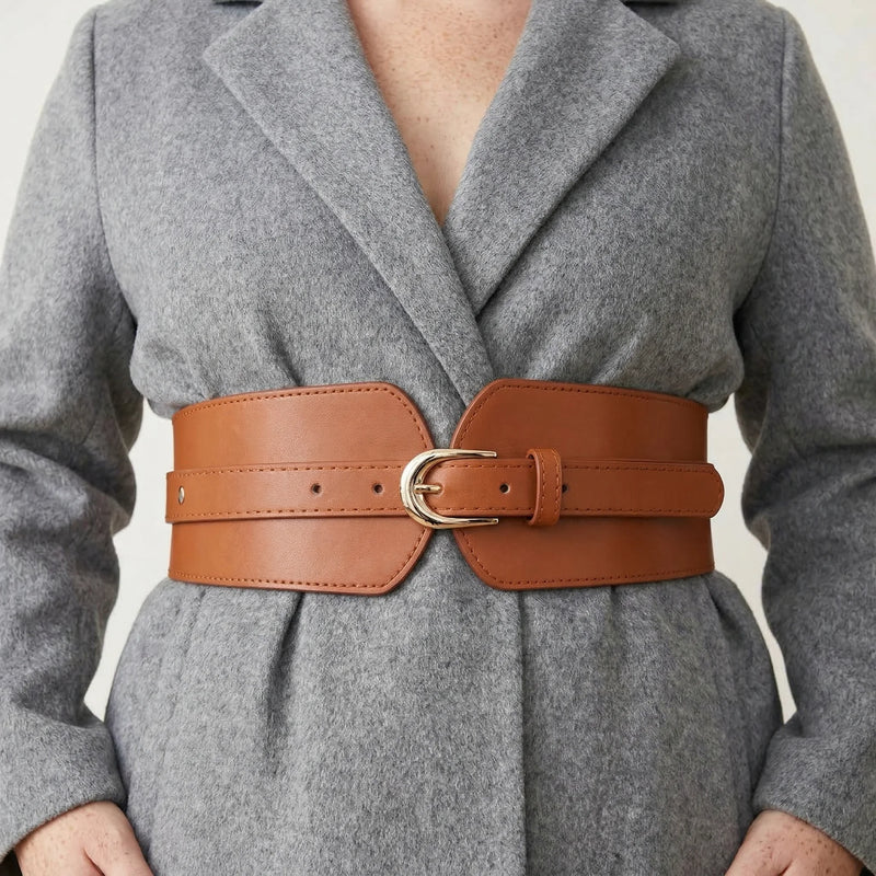 Ceinture Corset Cuir Marron - Vue face (plus-size)