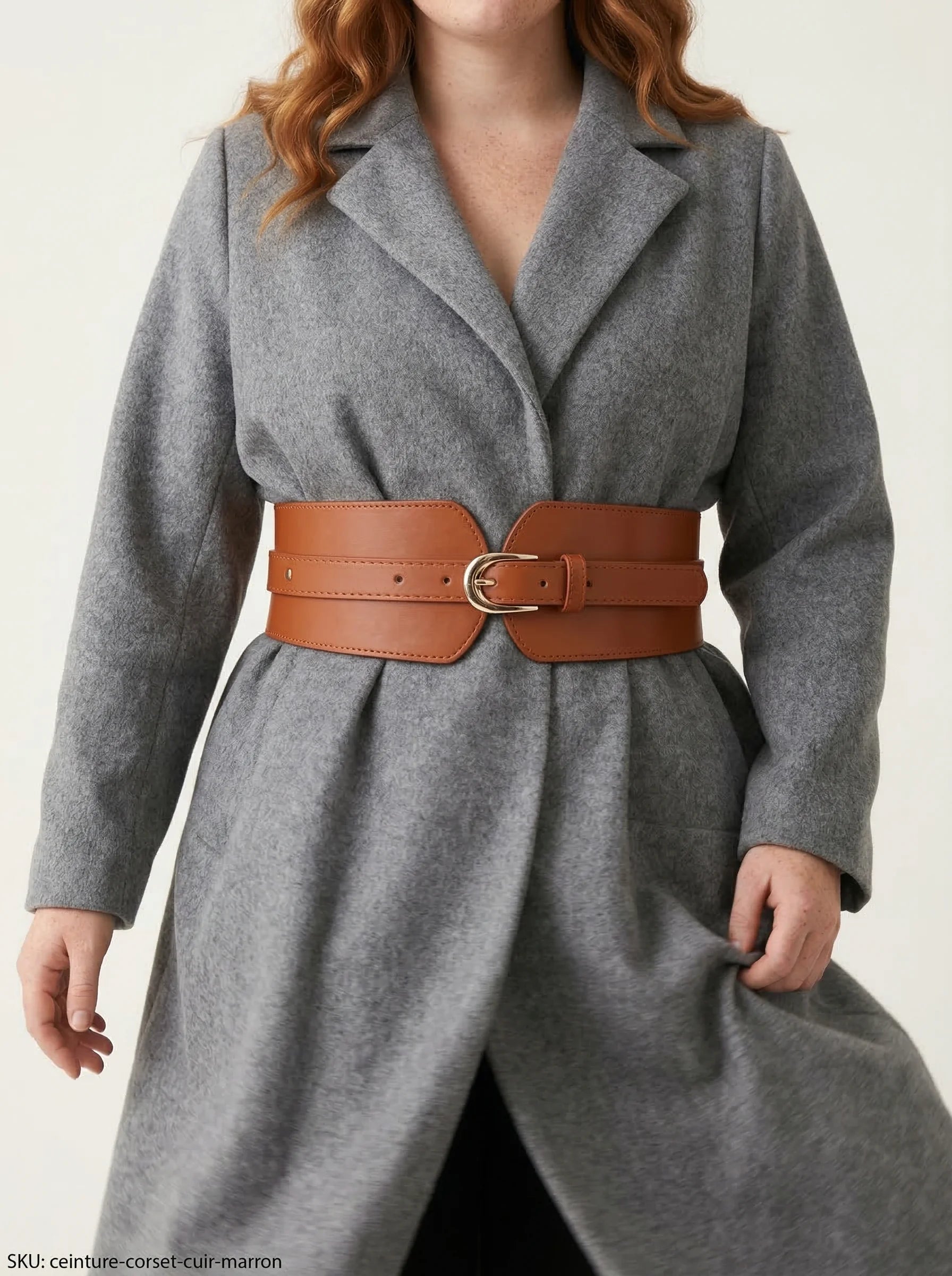 Ceinture Corset Cuir Marron - Vue mouvement (plus-size)
