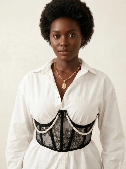 Ceinture Corset Dentelle et Perles - Vue principale (curvy)