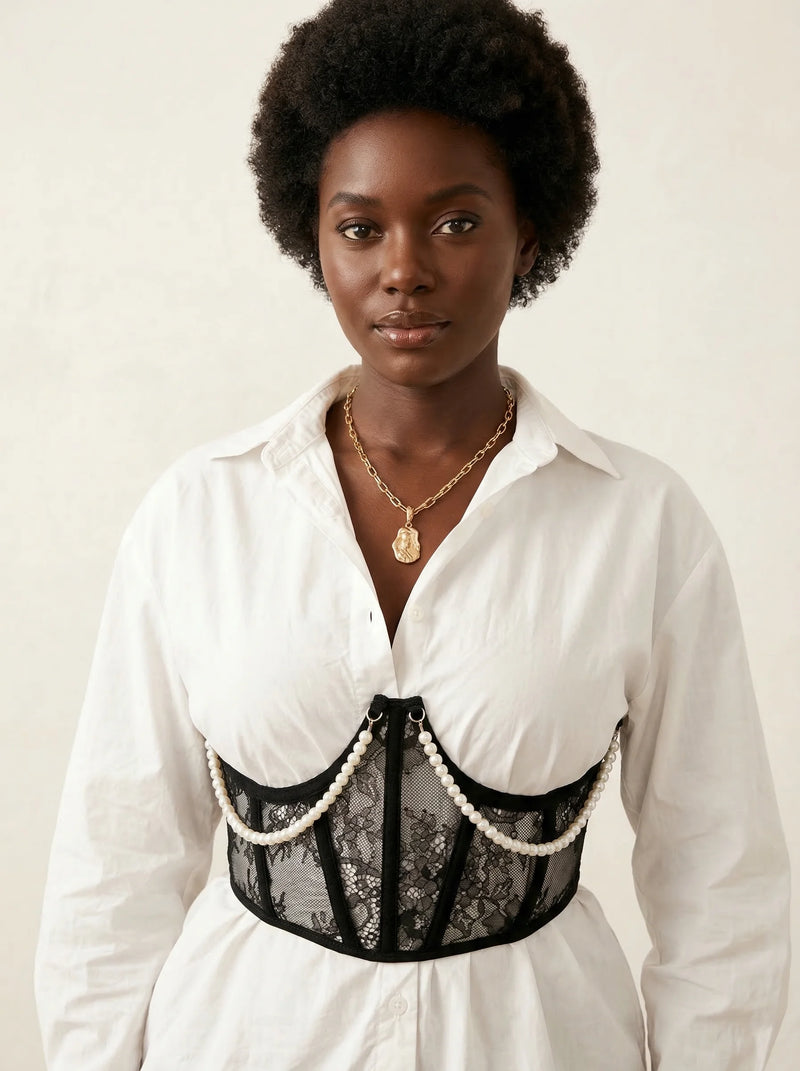 Ceinture Corset Dentelle et Perles - Vue principale (curvy)
