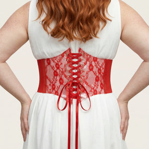 Ceinture Corset Dentelle Rouge - Vue dos (plus-size)